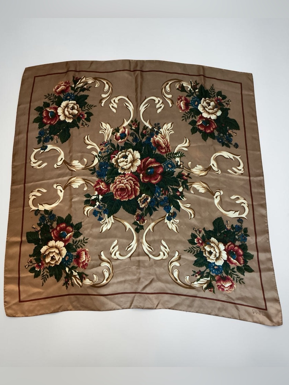Club 7 Echo Floral Silk Scarf Vintage 35” x 35” Square